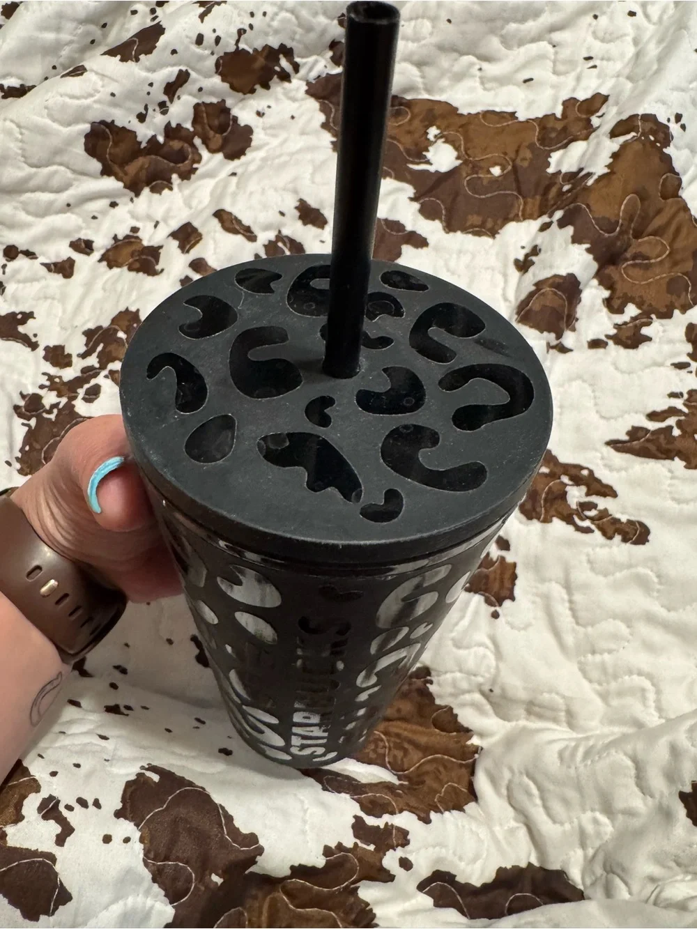 Starbucks matte black cheetah vinyl customized Grande tumblr
